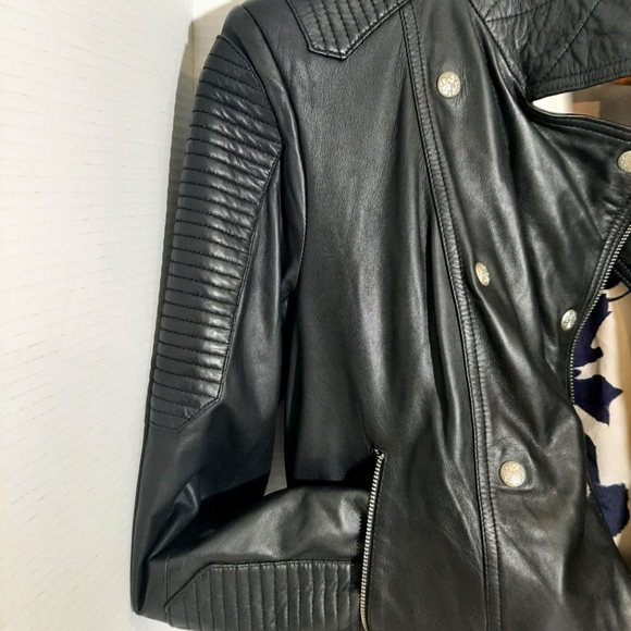 HOT TREND!! Barely worn DANIER BIKER/MILITARY LEATHER JACKET Black Size S - Picture 4 of 16